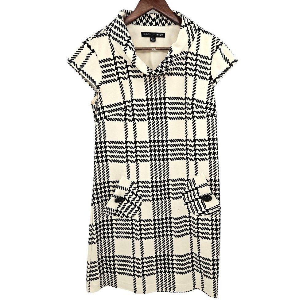 Madison Leigh Black and Cream Checkered Midi Dress